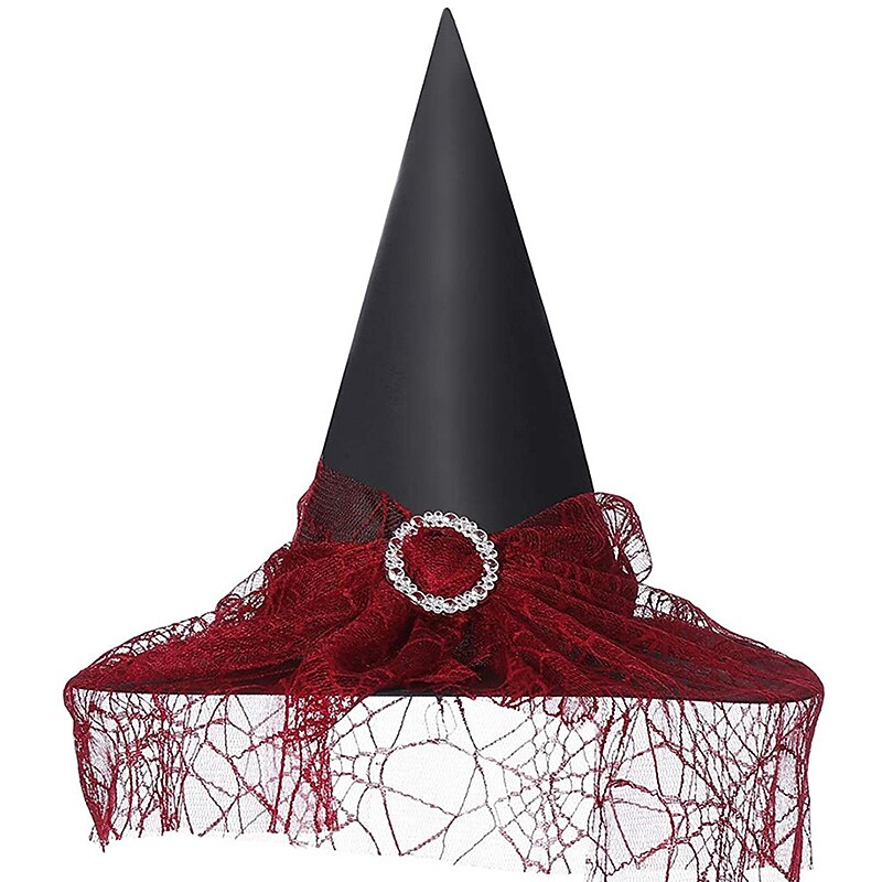 Black Witch Hat Pointed Sparkle Mesh Buckle