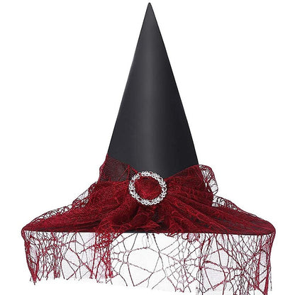 Black Witch Hat Pointed Sparkle Mesh Buckle