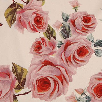 Women's 1950s Pink Rose Floral V-Neck Long Sleeve Flare Dress