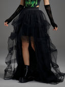Gotischer Halloween-Tüllrock mit Spitze, Rüschen und High-Low-Schnitt für Damen