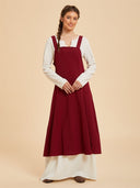 Women's Medieval Viking Apron Dress Set with Laced Back