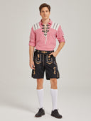 Men’s Oktoberfest Trachten Shirt Red Gingham Check Lace-Up Front