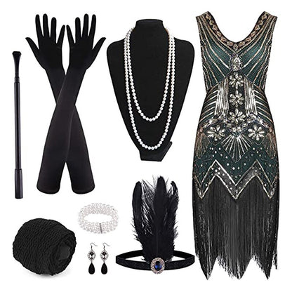 Green Flapper Dress with ACCs