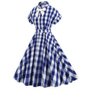 Gingham Plaid Bow Collar Midi Dress