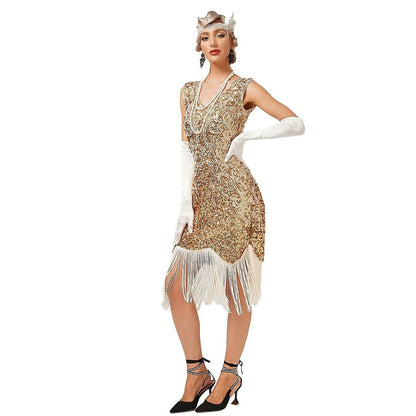 Art Deco Sequin Flapper Dress with Floral Detailing