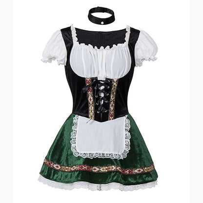 Oktoberfest Bavarian Green Dirndl Dress with Apron