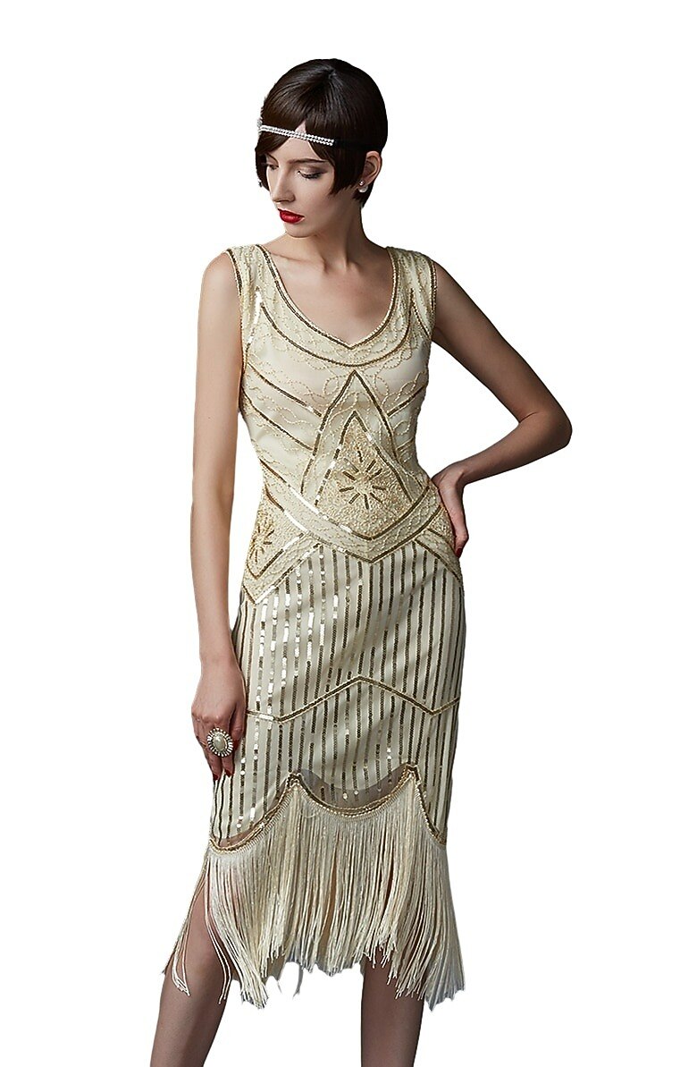 Beaded Sequin Flapper Dress with Art Deco