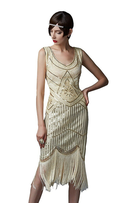 Beaded Sequin Flapper Dress with Art Deco