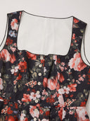 Women’s Oktoberfest Black Rose Floral Dirndl Dress with Red Apron