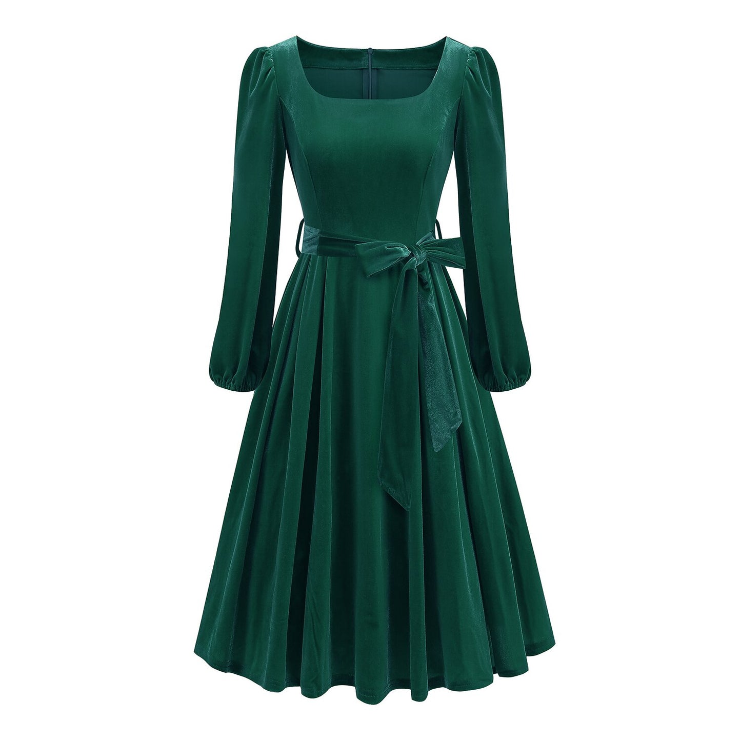 Vintage Xmas Belted A-Line Velvet Dress