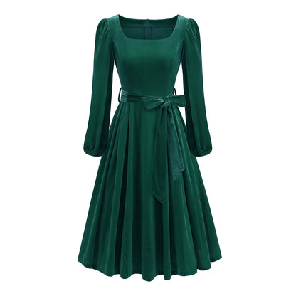 Vintage Xmas Belted A-Line Velvet Dress