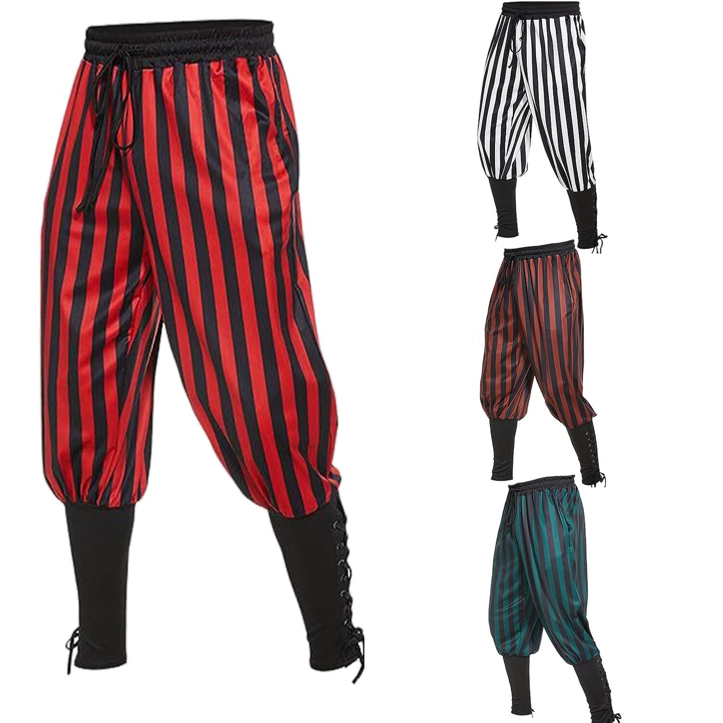 Knight Ritter Style Stripes Pants Drawstring Design