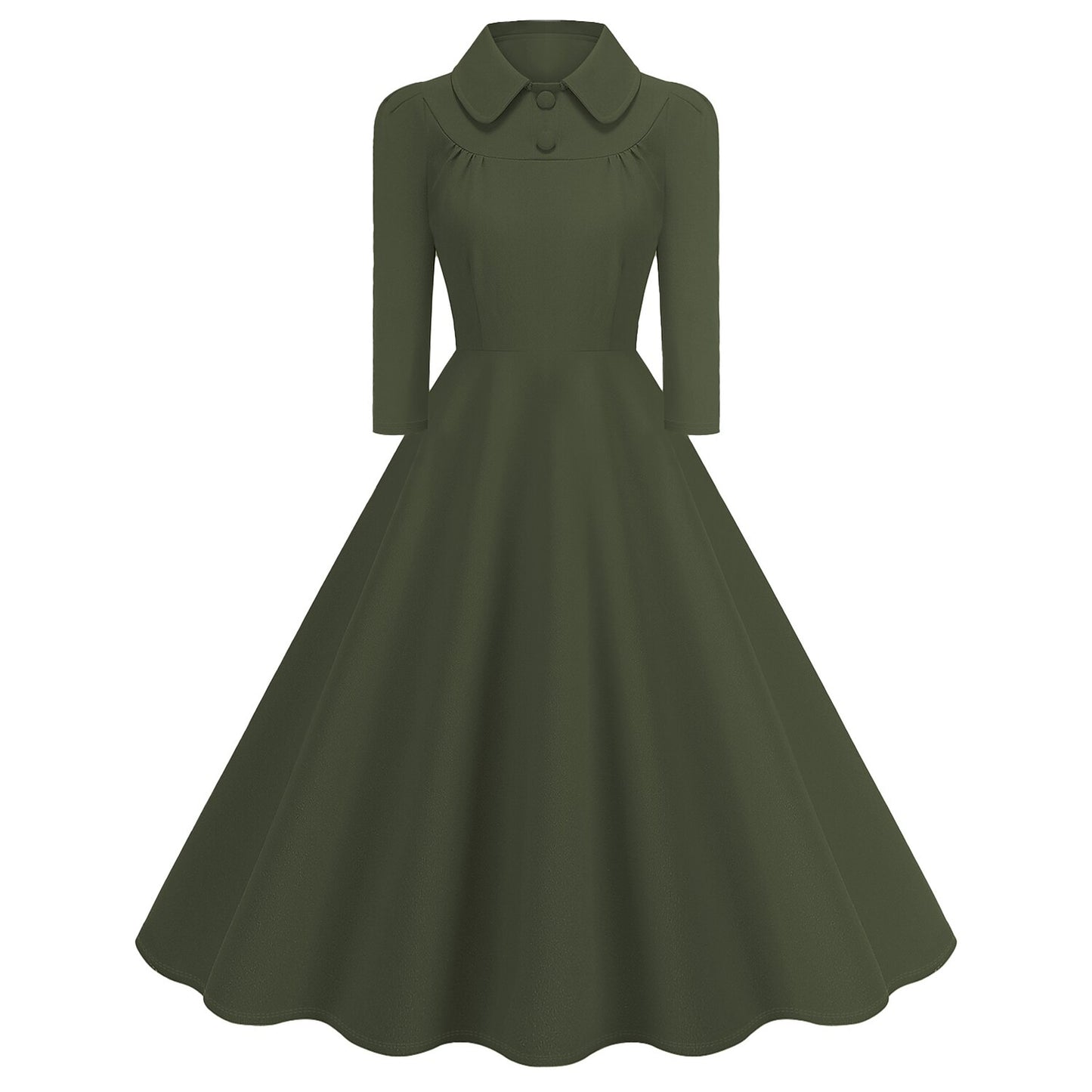 Women's 1950s Solid Color Peter Pan Collar Long Sleeve Flare Dress