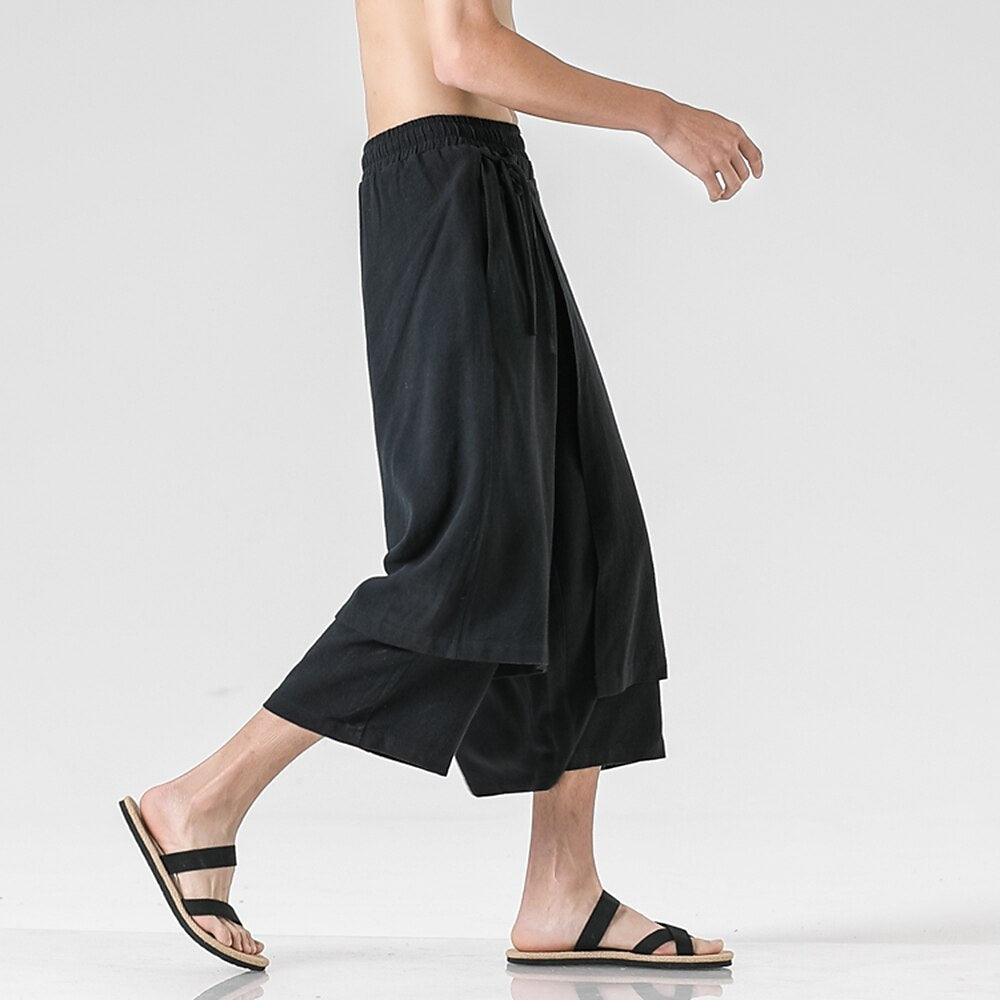 Retro Style Faux Two Piece Design Linen Pants - Retrorobe