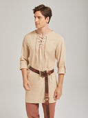 Men's Beige Lace-Up Medieval Tunic Costume Set