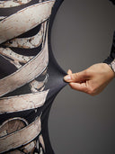 Leotard asimmetrico da donna di Halloween con scheletro e bende da mummia