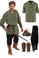 Pirat & Wikinger Stil Outfit Set: Hemd, Hose, Taillengürtel  