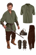 Pirat & Wikinger Stil Outfit Set: Hemd, Hose, Taillengürtel  