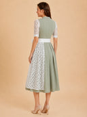 Women’s Oktoberfest Sage Green Midi Dirndl Dress with Floral Apron