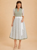 Women’s Oktoberfest Sage Green Midi Dirndl Dress with Floral Apron