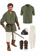 Pirat & Wikinger Stil Outfit Set: Hemd, Hose, Taillengürtel  