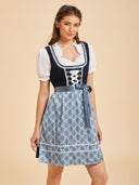 Oktoberfest Blue Mini Dirndl Dress with Lace-Up Bodice