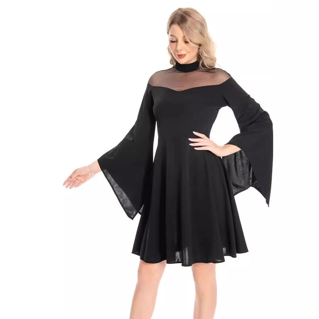 Women's 1950s High Neck Bell Sleeve A-Line Dress