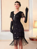 Abito Flapper Nero con Motivo a Paillettes