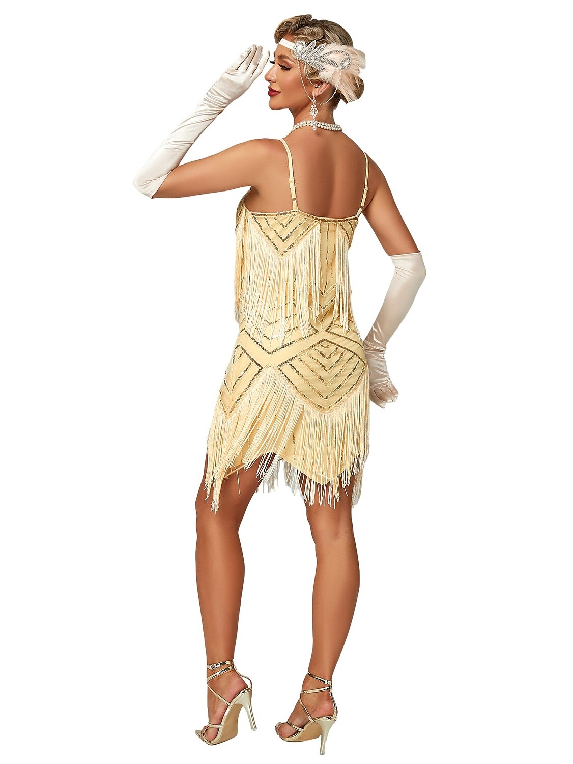 Sequin Chevron Flapper Dress with Geometric Pattern