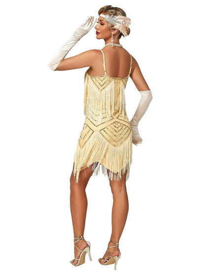 Sequin Chevron Flapper Dress with Geometric Pattern