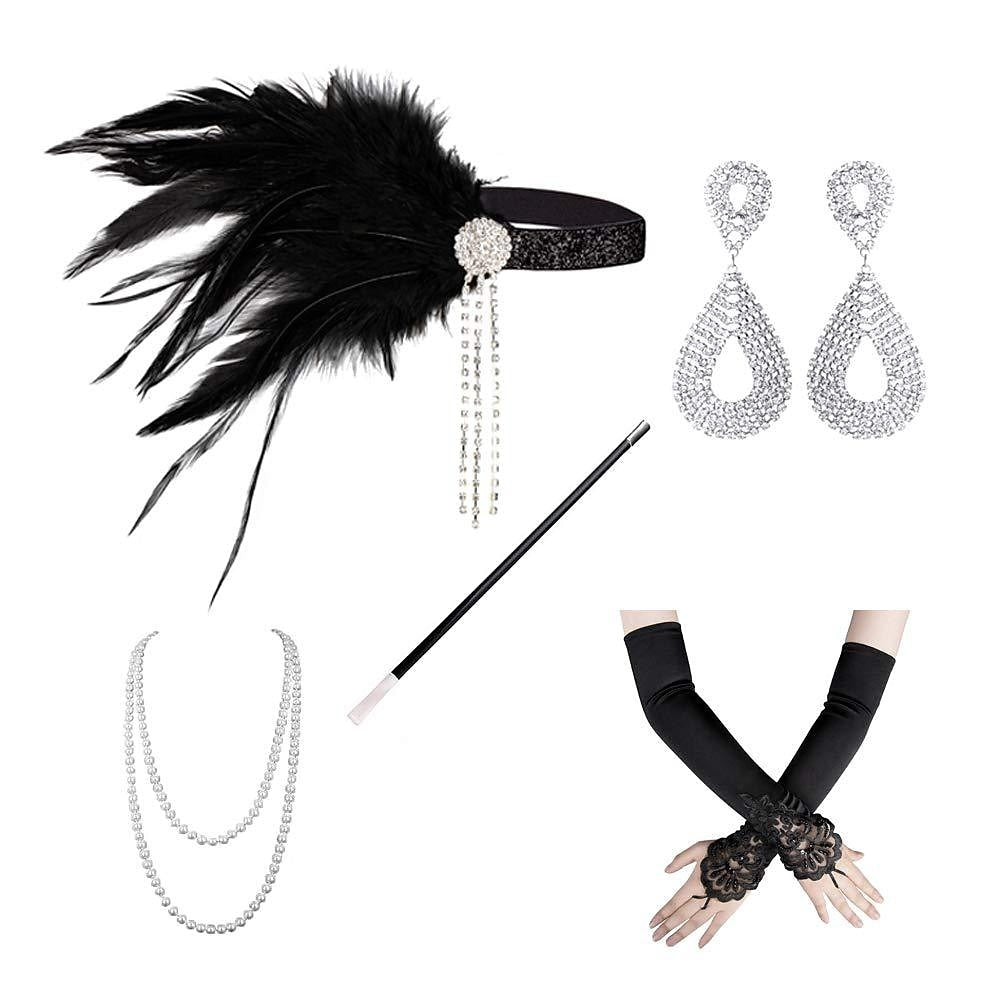 5PCS Black 1920s Flapper Accessory Set