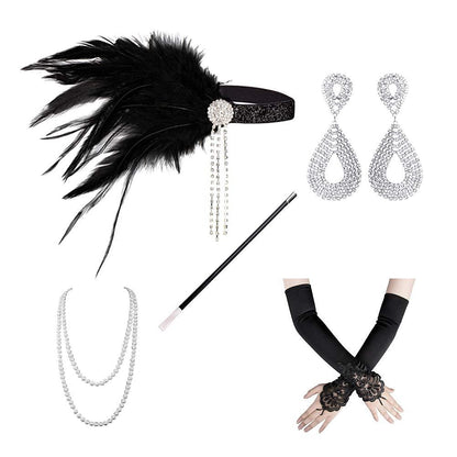5PCS Black 1920s Flapper Accessory Set