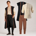 Men's Burgundy Renaissance Long Vest 3-Piece Costume Set