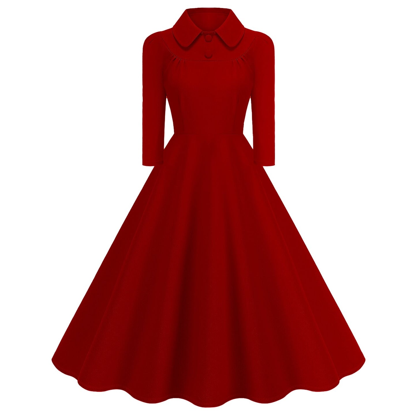 Women's 1950s Solid Color Peter Pan Collar Long Sleeve Flare Dress