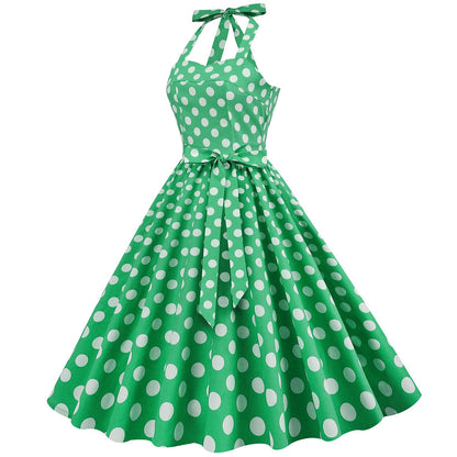 Women's 1950s Polka Dot Halter Neck Flare Dress