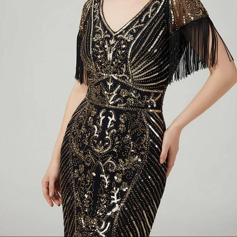1920s Beaded Fringe Flapper Dress