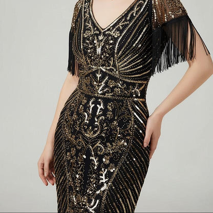 1920s Beaded Fringe Flapper Dress