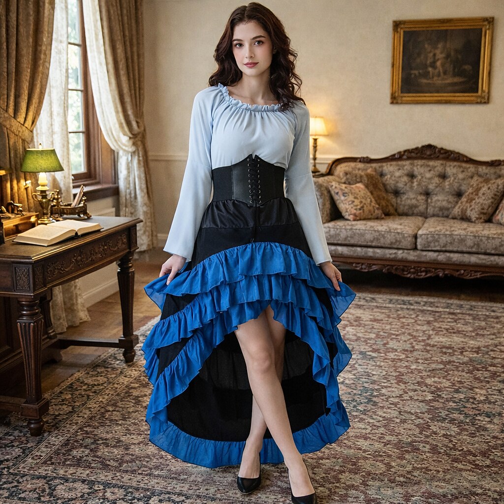 Medieval Pirate Set with Blouse Skirt Waspie Corset Belt