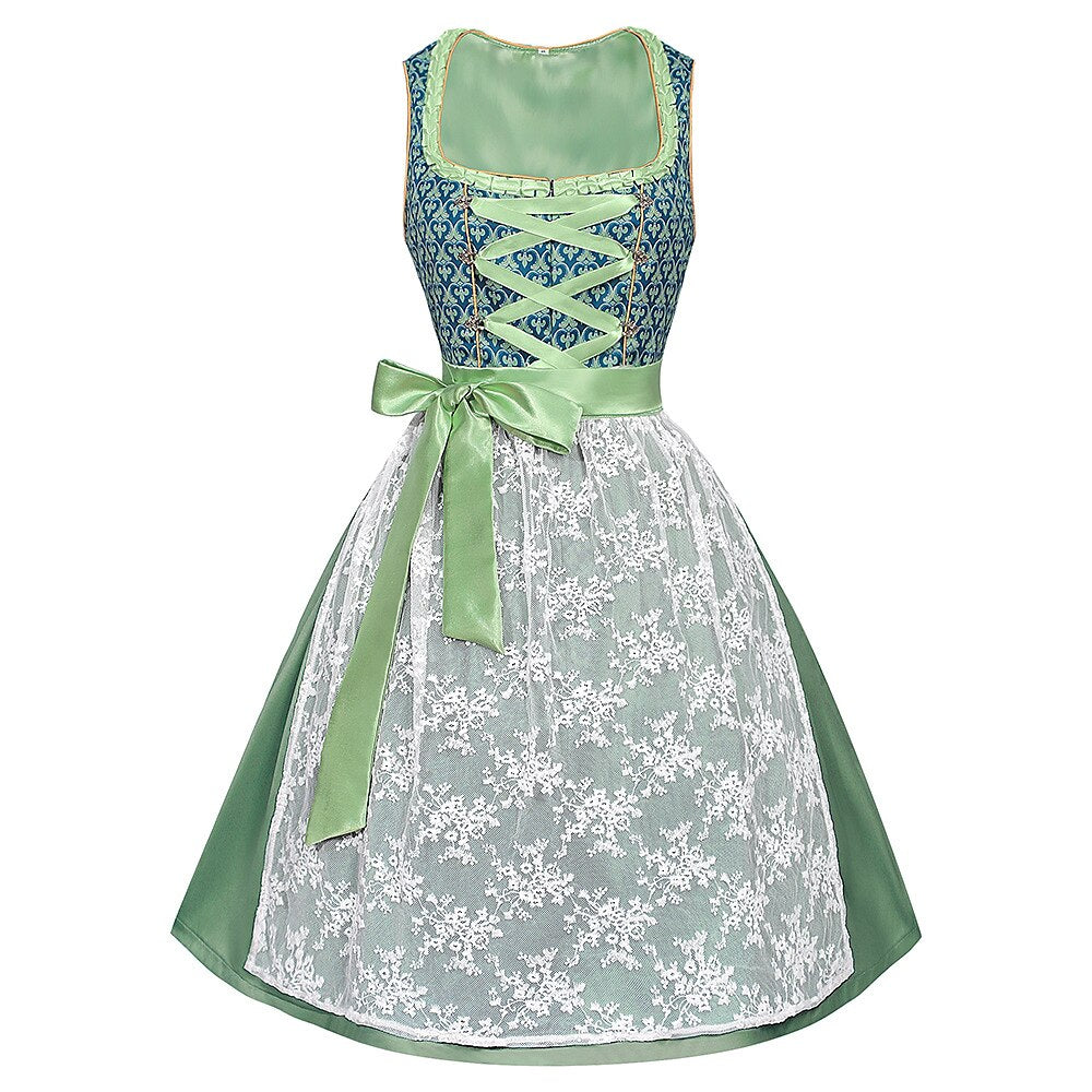 Oktoberfest Dirndl Dress - Green Embroidered Style with Lace Apron retrorobe Oktoberfest Dirndl Dress - Green Embroidered Style with Lace Apron retrorobe