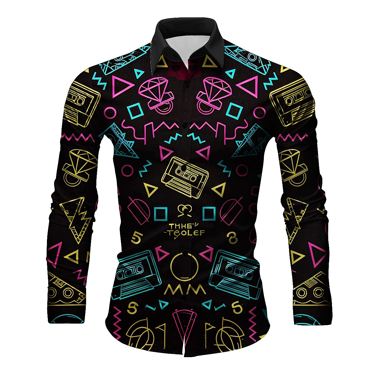 Retro 70S Memphis Geometric Long Sleeves Collar Shirt