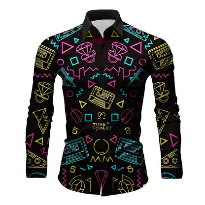 Retro 70S Memphis Geometric Long Sleeves Collar Shirt