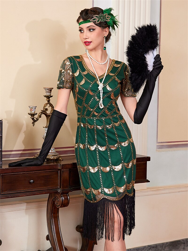 Green Sequin Pattern Flapper Dress