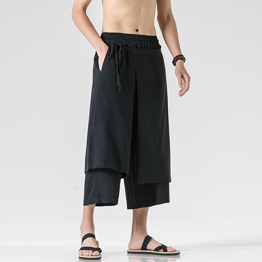 Retro Style Faux Two Piece Design Linen Pants - Retrorobe