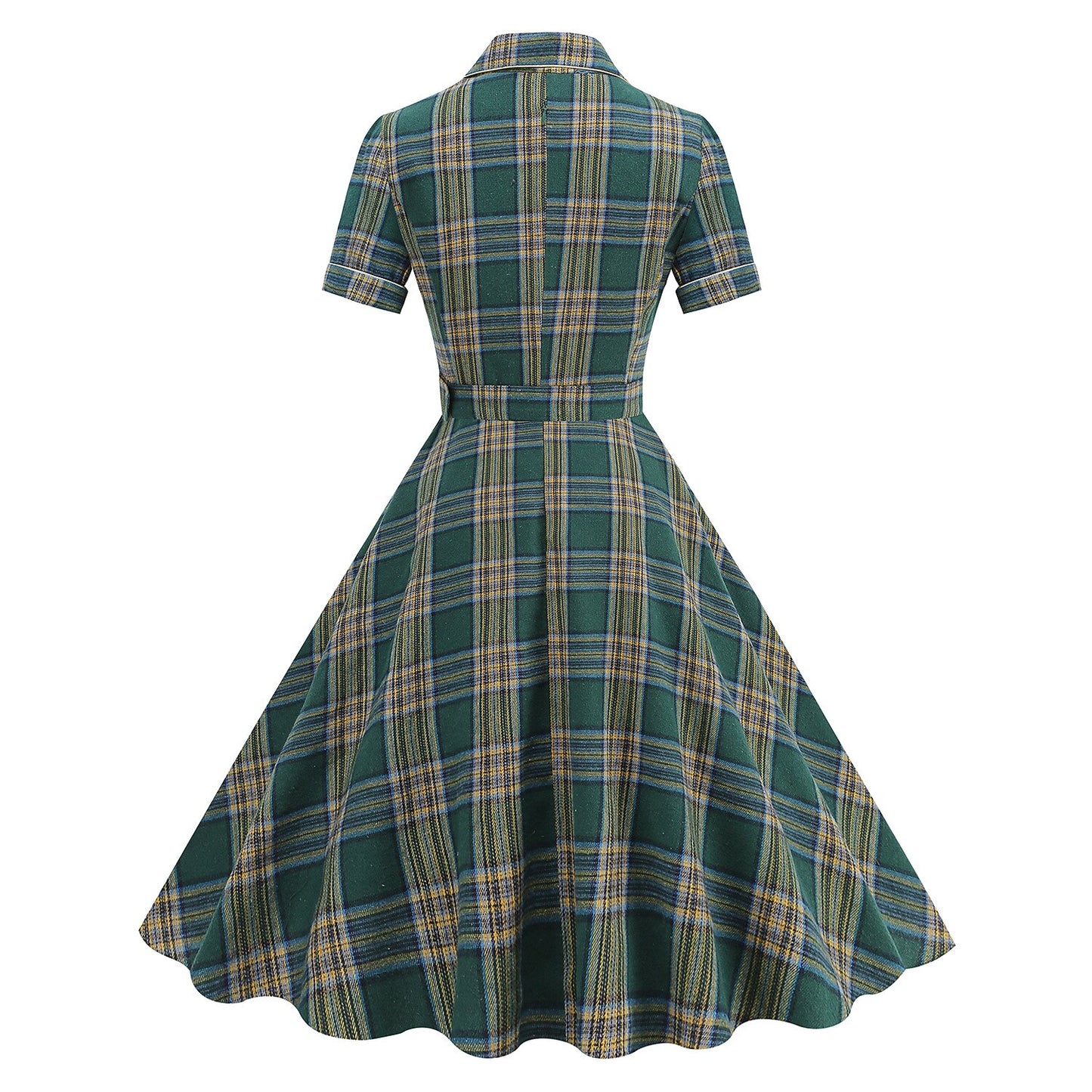 Women's 1950s Plaid Lapel Collar Swing Dress