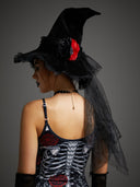 Women's Skeleton Rose Witch 4-Piece Halloween Costume Set