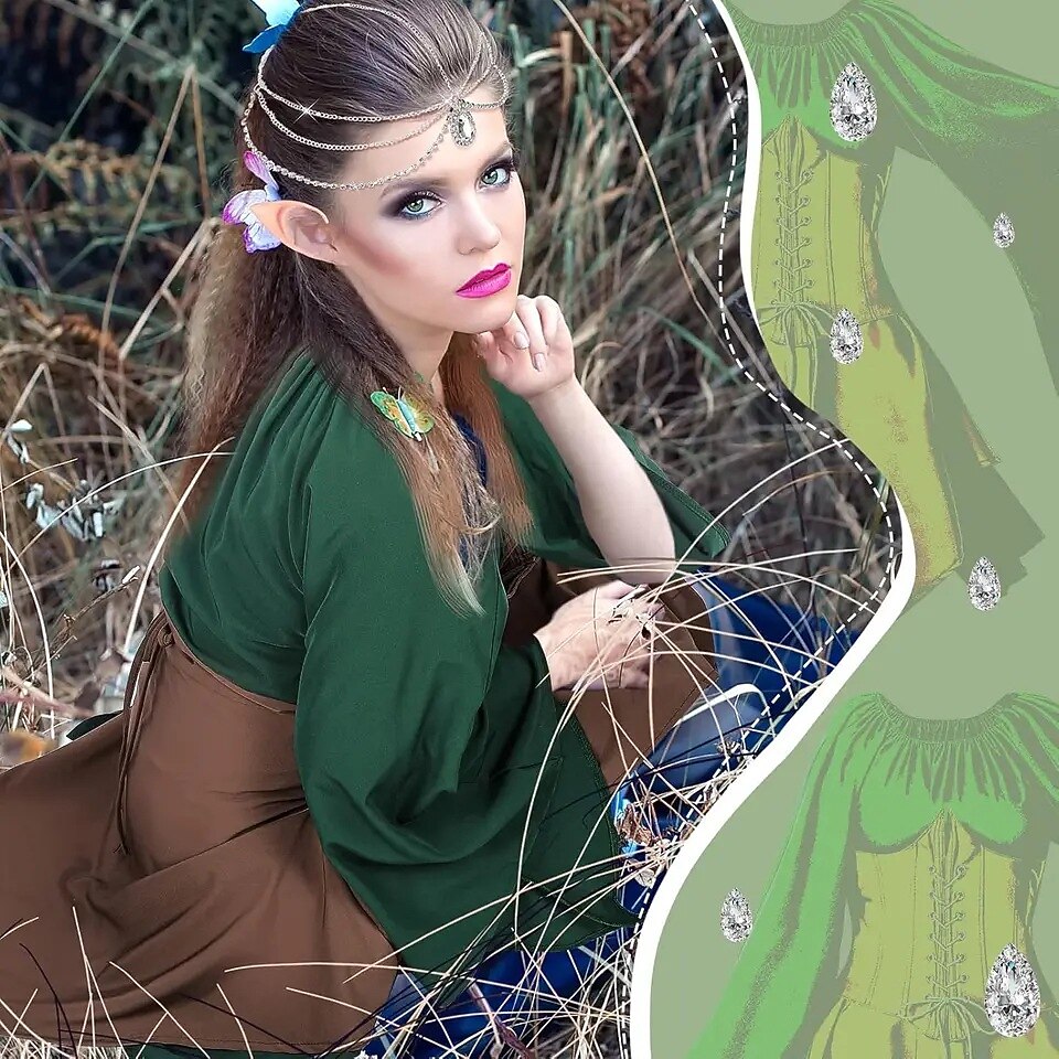 Medieval Fairy Dress Set with Headpiece Accs