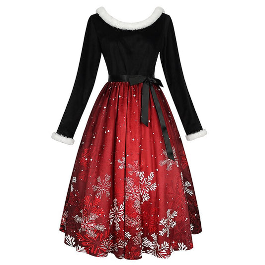 Christmas Vintage A-Line Print Dress