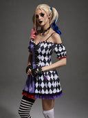 Women's Purple Diamond Jester Halloween Costume Dress