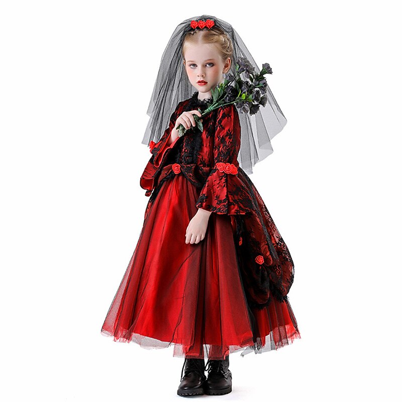 Girls' Gothic Dark Bride Vampire Tulle Dress
