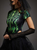 Women's Neon Skeleton Bride 3-Piece Halloween Costume Set